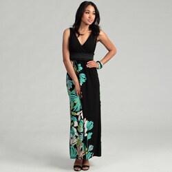 London Times Women's Black/ Aqua Floral Maxi Dress