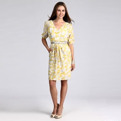London Times Women's Yellow/ Grey Floral Dress