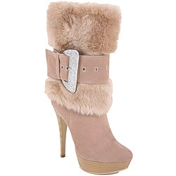 Nancy li Women's Faux Fur Taupe Mid-Calf Boots