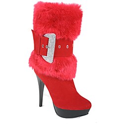Nancy Li Women's Faux Fur Red Mid-Calf Boots
