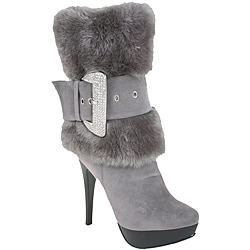 Nancy Li Women's Faux Fur Grey Mid-Calf Boots
