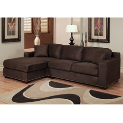 Abbyson Living Monrovia Dark Brown Nailhead-Trim Microsuede Sectional Sofa