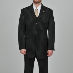 Stacy Adams Men's 3-button Black Striped Suit