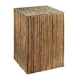 Bamboo Stick Glass Top End Table