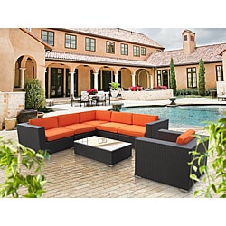 Corona Outdoor Patio Espresso and Orange 7-Piece Sectional Sofa Set