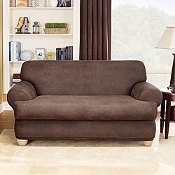 Sure Fit Brown Stretch T-Cushion 2-piece Loveseat Slipcover 