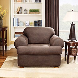 Sure Fit Brown Stretch T-Cushion 2-piece Chair Slipcover