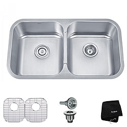 Kraus 32 inch Undermount 50/50 Double Bowl 18 gauge Stainless Steel Kitchen Sink