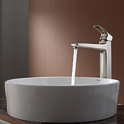 Kraus White Round Ceramic Sink and Virtus Faucet Brushed Nickel