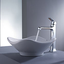Kraus White Tulip Ceramic Sink and Decorum Faucet Chrome