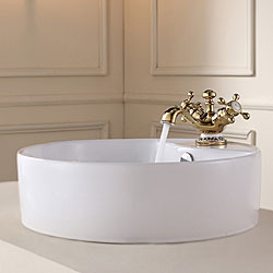 Kraus White Round Ceramic Sink and Apollo Basin Faucet Gold