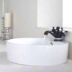 Kraus White Round Ceramic Sink and Apollo Basin Faucet Oil Rubbed Bronze