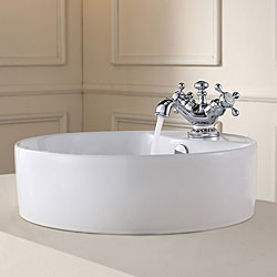 Kraus White Round Ceramic Sink and Apollo Basin Faucet Chrome