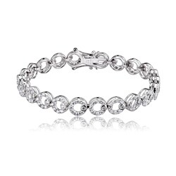 Sterling Silver Cubic zironia Round Link Bracelet