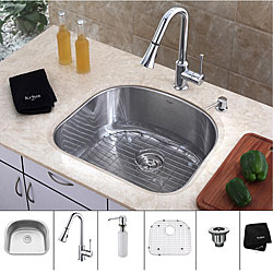 Kraus 23 inch Undermount Single Bowl Stainless Steel Kitchen Sink with Chrome Kitchen Faucet and Soap Dispenser