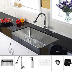 Kraus 30 inch Undermount Single Bowl Stainless Steel Kitchen Sink with Chrome Kitchen Faucet and Soap Dispenser