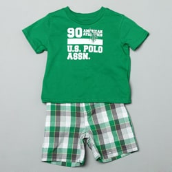 US Polo Toddler Boy's Graphic Tee and Plaid Shorts