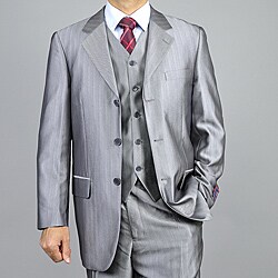 Carlo Lusso Men's Silver Grey 3-Button Vested Suit