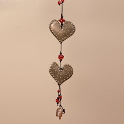 Iron and Glass Double Dotted Hearts Hanging Art (India)