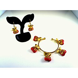 Goldtone Red Coral Heart Bracelet and Earrings Set (Thailand)