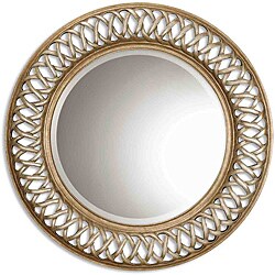 Entwined U Mahogany/Gold Round Framed Mirror