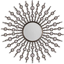 Kimani Antiqued Silver Metal Round Sun Framed Mirror