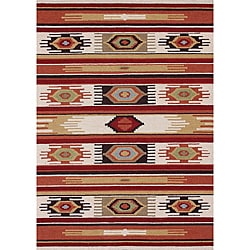 Hand-hooked Rancho Ivory/ Multi Rug (5' x 7'6)