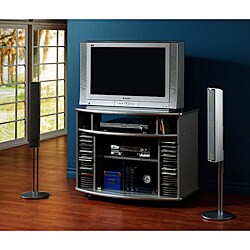 Silver Corner TV Stand with Glass Doors