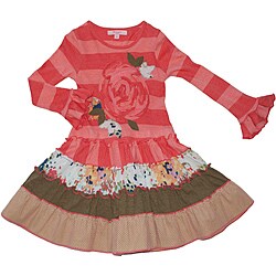 Beetlejuice London Girl's Multi Tier Stripe Flower Applique Dress