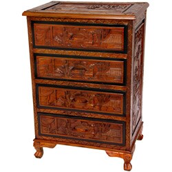 Wood Carved Two-tone Four Drawer Chest (China)