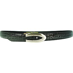Vecceli Italy Women's Black Croc-skin Embossed Cowhide Belt