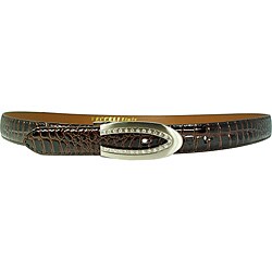 Vecceli Italy Women's Brown Croc-skin Embossed Cowhide Belt