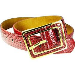 Vecceli Italy Women's Red 1.5-inch Croc-skin Embossed Cowhide Belt