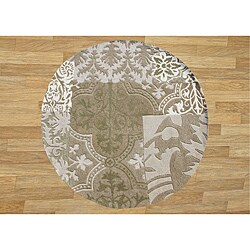 Handmade Green/ Beige Textured Wool Rug (6' Round)