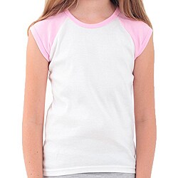 American Apparel Girl's White/ Pink Raglan Top
