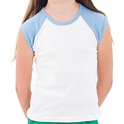 American Apparel Girl's White/ Baby Blue Raglan Top
