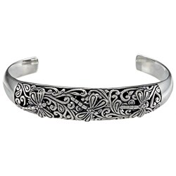 Sunstone Sterling Silver Bali Dragonfly Filigree Cuff Bracelet