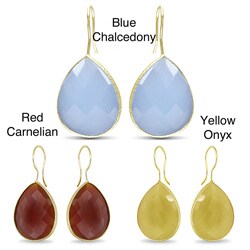 New! Goldtone Pear-cut Double Checkerboard Gemstone Earrings (28ct TGW)