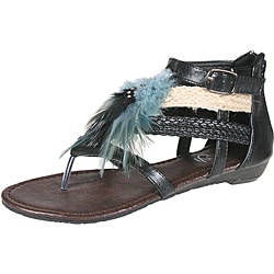 Refresh by Beston Women's 'LEAH-05' Gladiator T-strap Feather Accent Sandals
