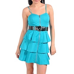 Stanzino Women's Size S Turquoise Belted Exposed Zipper Ruffled Dress