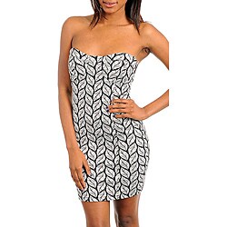 Stanzino Women's Black/White Leaf Print Strapless Dress
