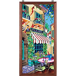 Hand Painted 'French Cafe' Art Panel with Wood Frame