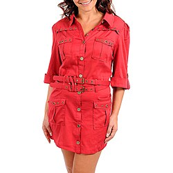 Stanzino Women's Plus Rolled Sleeve Belted Red Dress