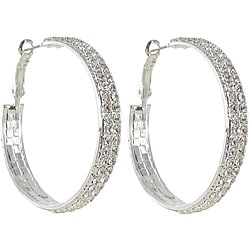 Roman Silvertone Clear Crystal Hoop Earrings
