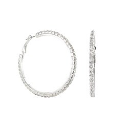 Roman Silvertone Clear Crystal Hoop Earrings