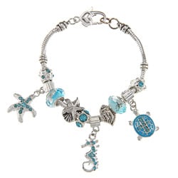 La Preciosa Silvertone Light Blue Crystal Sea Life Design Bead Bracelet