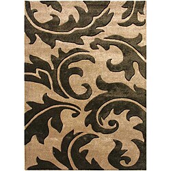Hand-Tufted Sand Abstract Wool and Art Silk Area Rug (3'6 x 5'6)