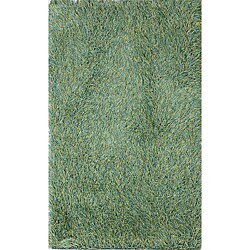 Hand-woven Green Shag Rug (2' x 3')