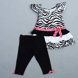 Rare Editions Girl's Black/ White Zebra Tunic and Legging Set