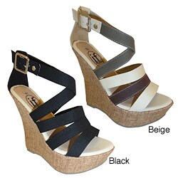 Carrini Women's Faux Leather Cork Wedge Sandals